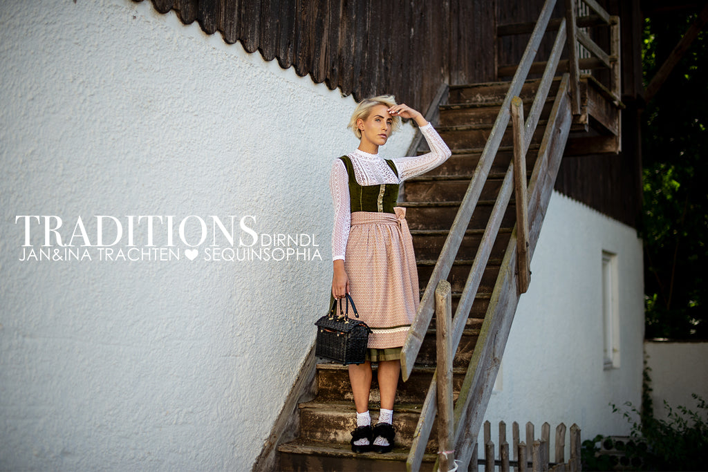 SEQUINSOPHIA x JAN&INA Trachten TRADITIONSDIRNDL SAMT JAQUARD OLIV/ ALTROSA