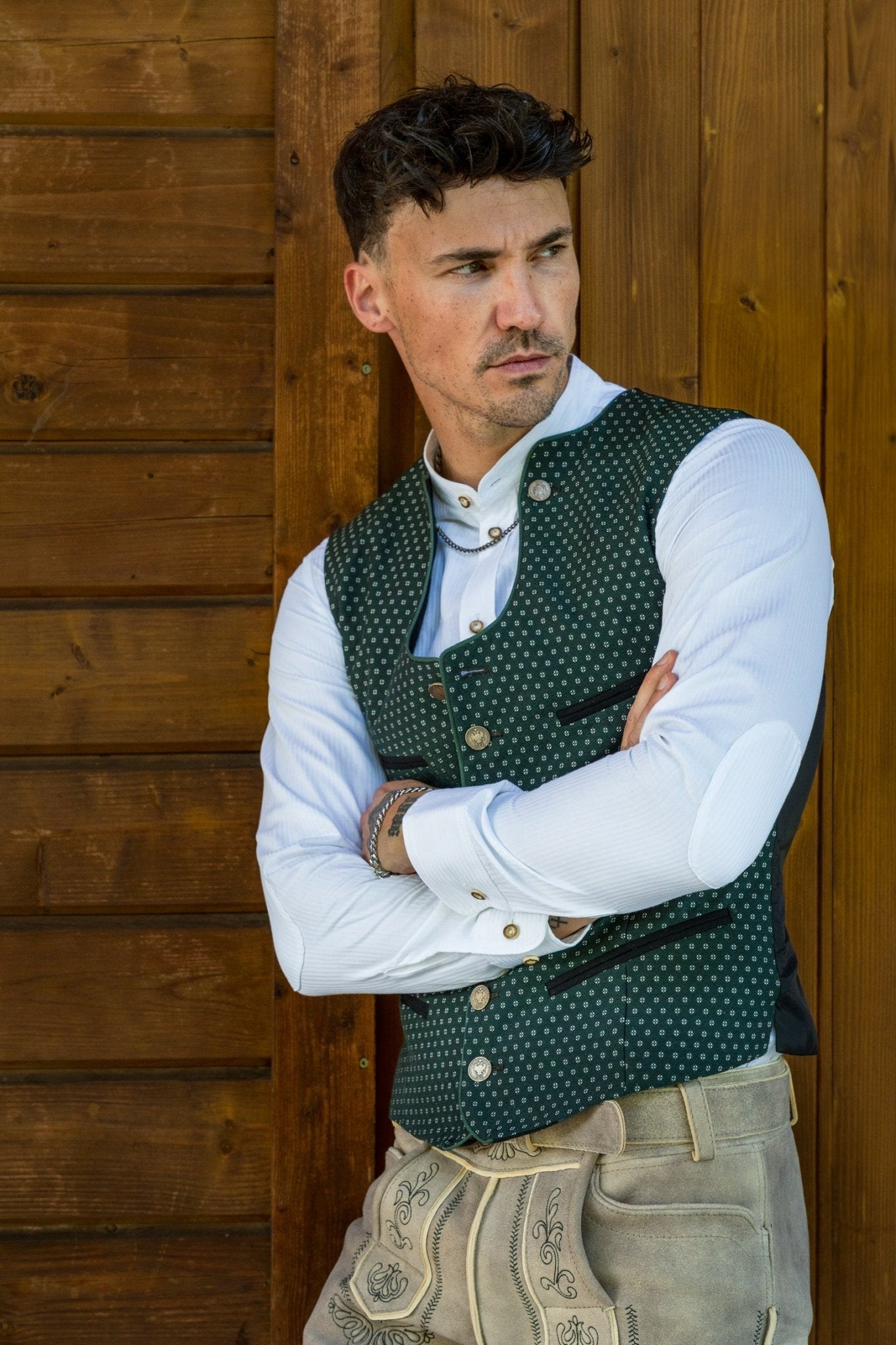 TRACHTENHEMD SLIMFIT NADELSTREIFEN TRADITION WEISS - JAN&INA Trachten