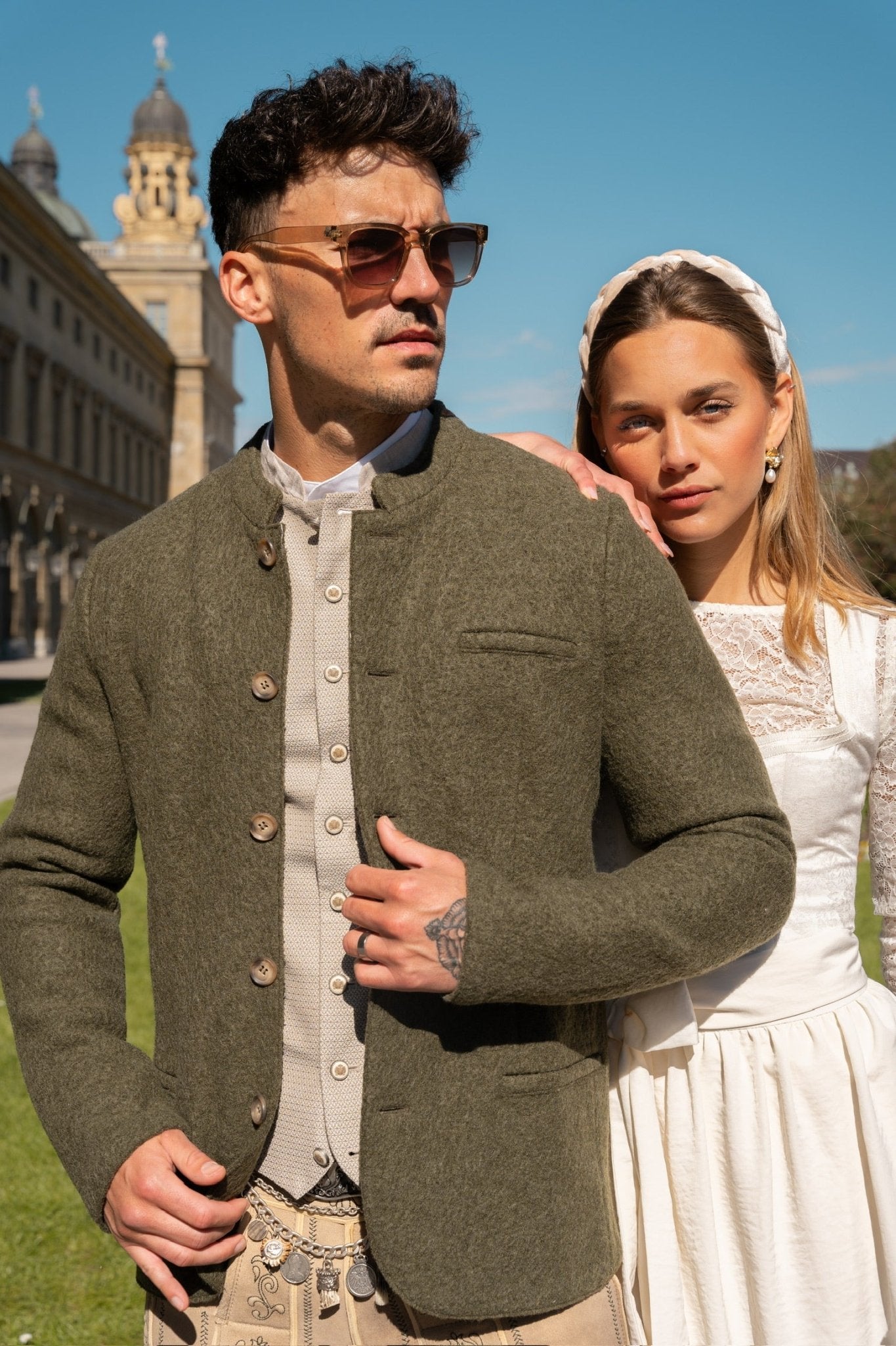 TRACHTENJACKE WALKLODEN OLIV MELANGE - JAN&INA Trachten