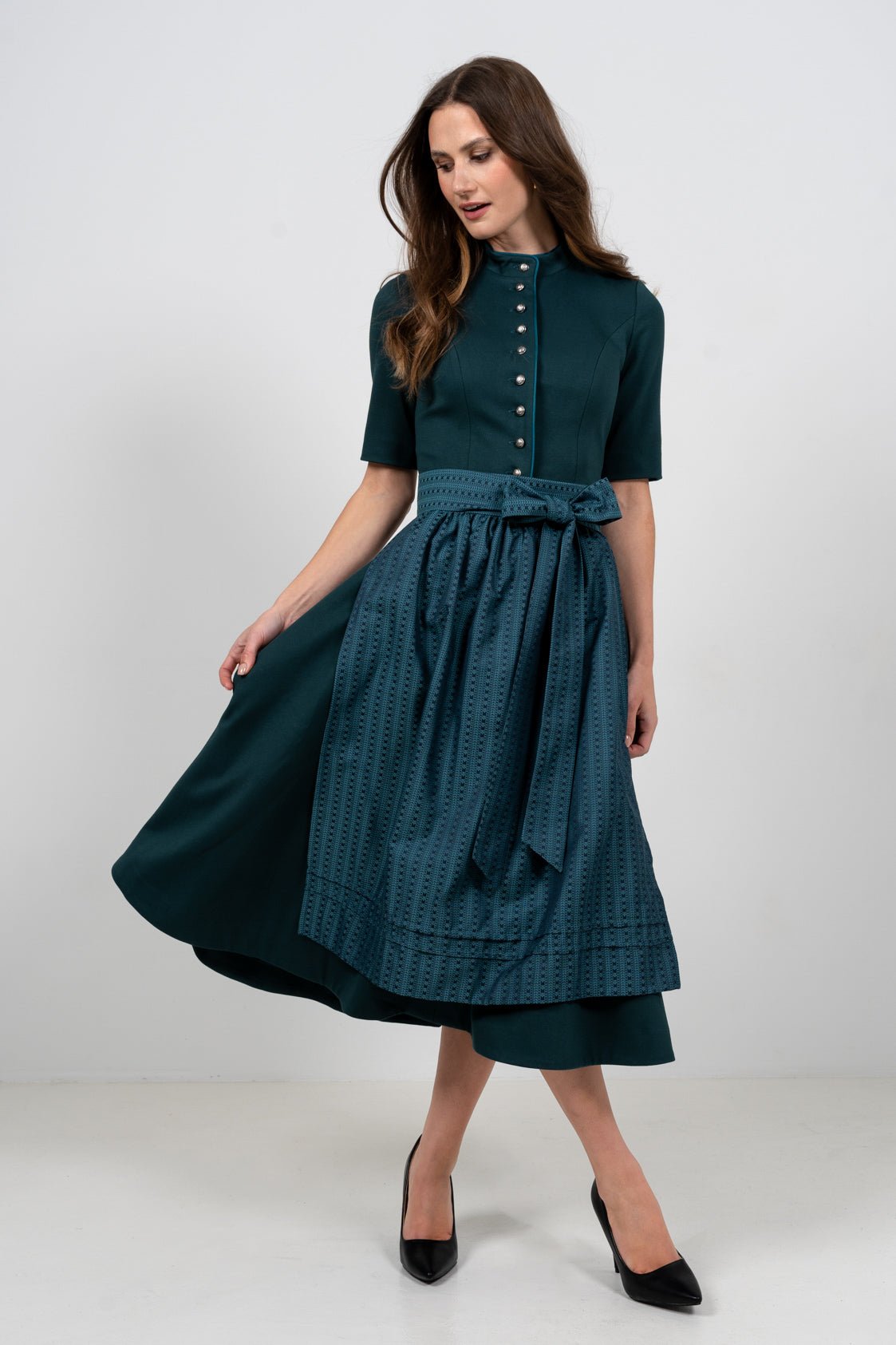 STRETCH DIRNDLKLEID CLASSY STEHKRAGEN 3/4 ARM PETROL - JAN&INA Trachten