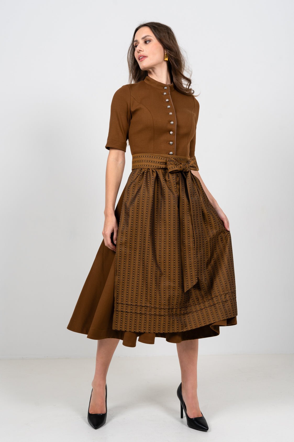 STRETCH DIRNDLKLEID CLASSY STEHKRAGEN 3/4 ARM CAMEL - JAN&INA Trachten