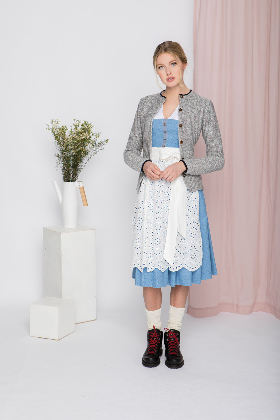 STRICKJACKE HEIDI MIT STEHKRAGEN GRAU-MELANGE/DUNKELBLAU