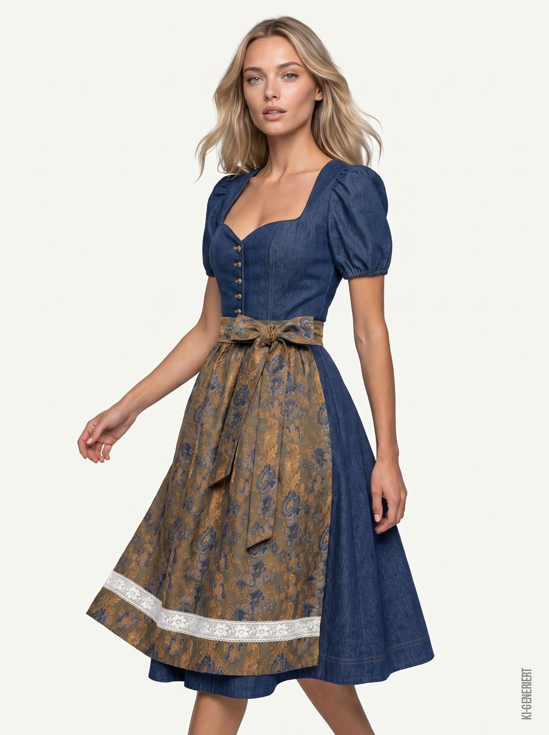 JEANS DIRNDL GOLDEN FLOWER DUNKELBLAU/ OCKER - JAN&INA Trachten