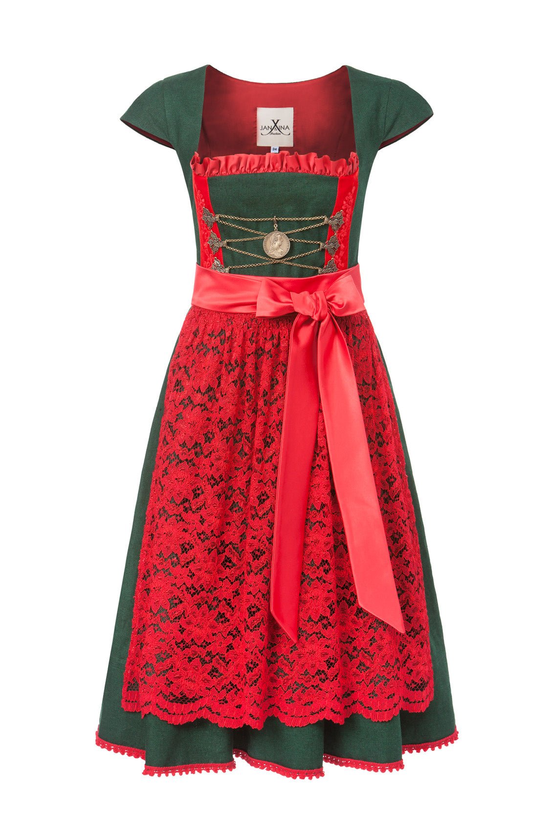 DIRNDL LODEN WALDGRÜN/ROT - JAN&INA Trachten