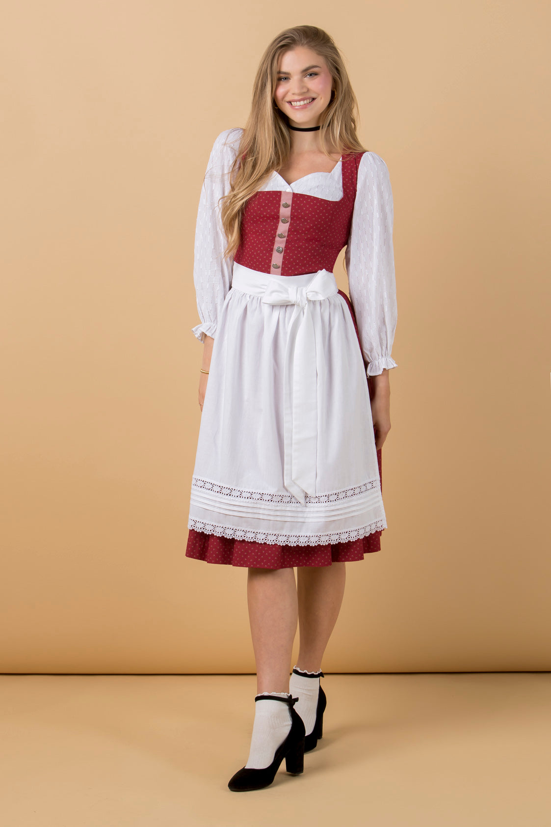 DIRNDLBLUSE STRIPED SWEETHEART HERZAUSSCHNITT WEISS