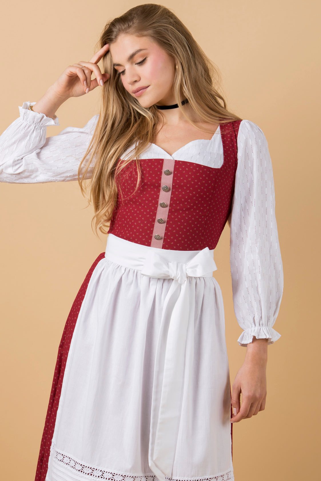 DIRNDLBLUSE STRIPED SWEETHEART HERZAUSSCHNITT WEISS