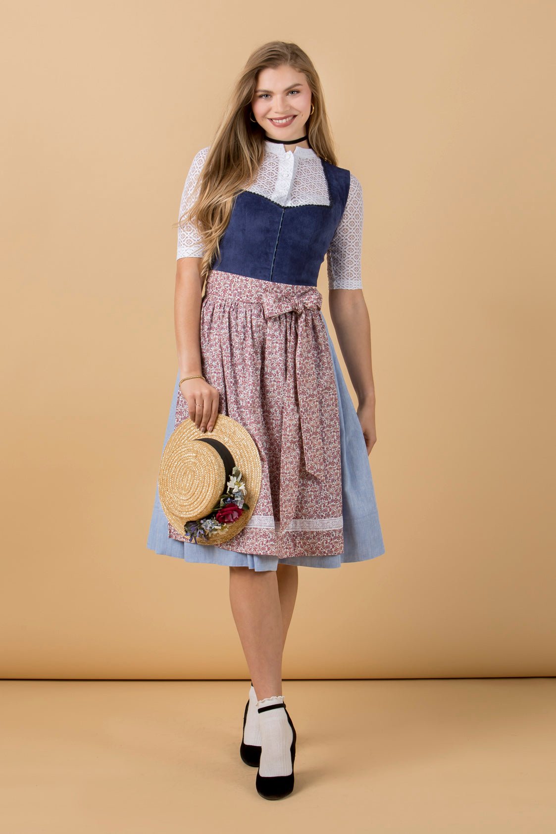 CORD DIRNDL FLORAL PAISLEY SAPHIR/ LICHTBLAU - JAN&INA Trachten