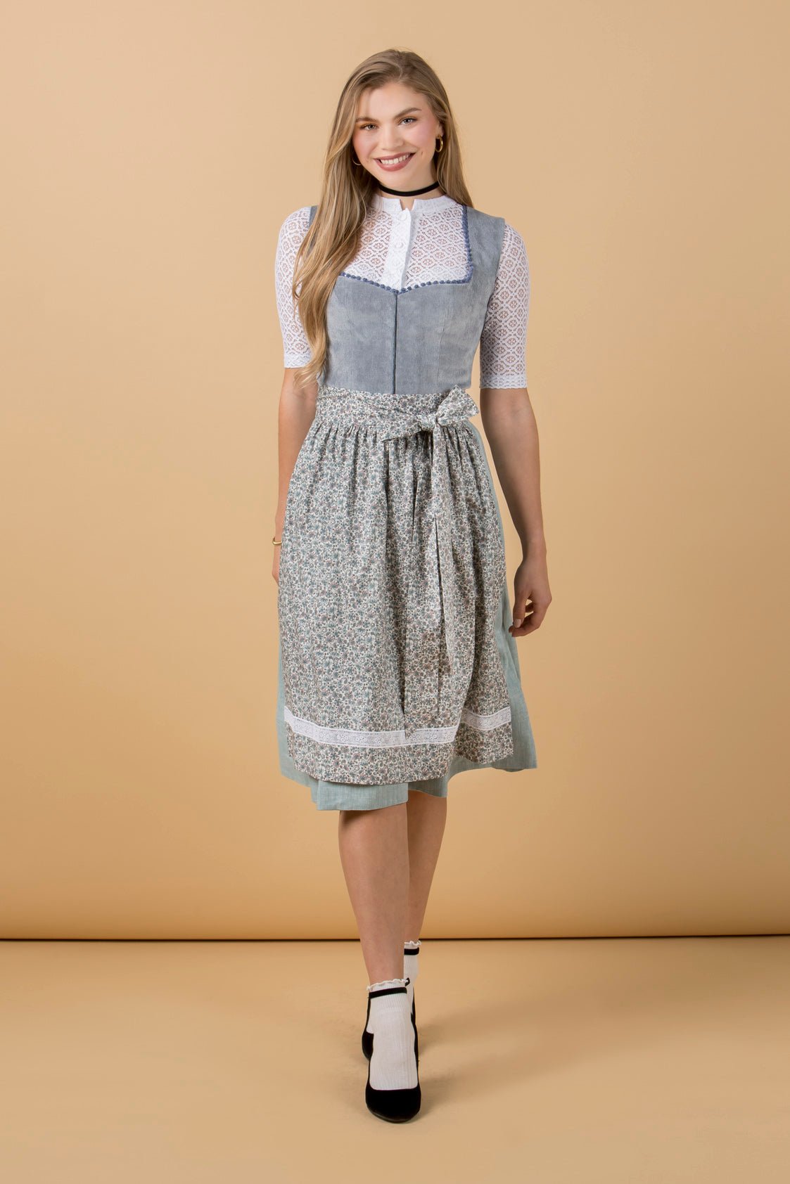 CORD DIRNDL FLORAL PAISLEY RAUCHBLAU/OZEAN - JAN&INA Trachten