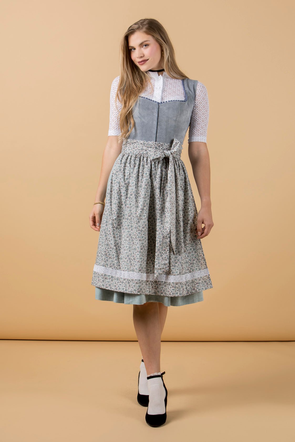 CORD DIRNDL FLORAL PAISLEY RAUCHBLAU/OZEAN - JAN&INA Trachten