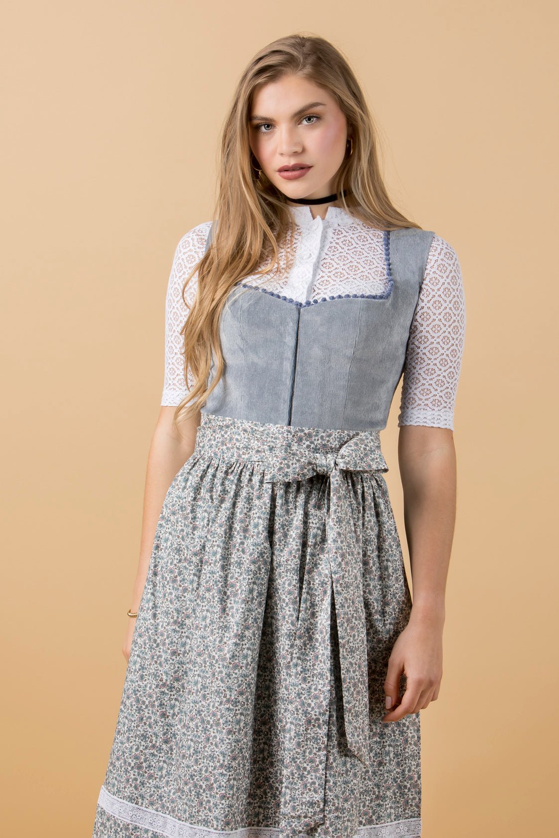 CORD DIRNDL FLORAL PAISLEY RAUCHBLAU/OZEAN - JAN&INA Trachten
