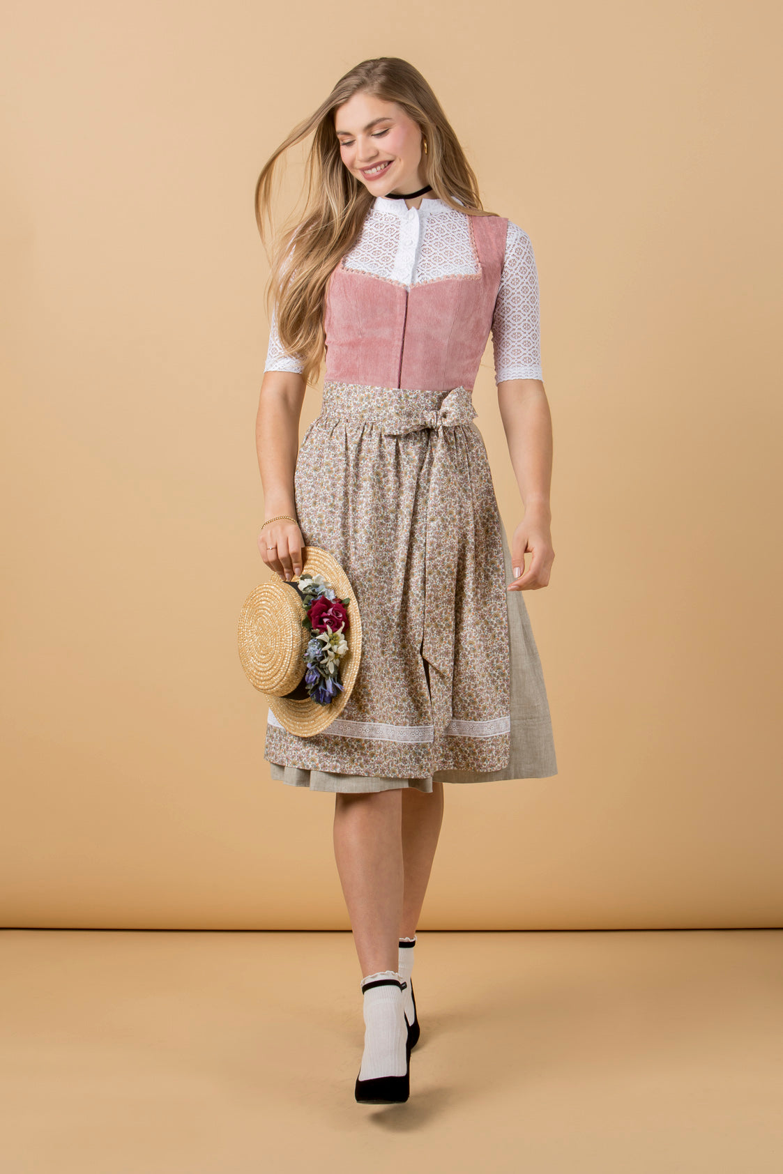 CORD DIRNDL FLORAL PAISLEY ALTROSA/ JADE