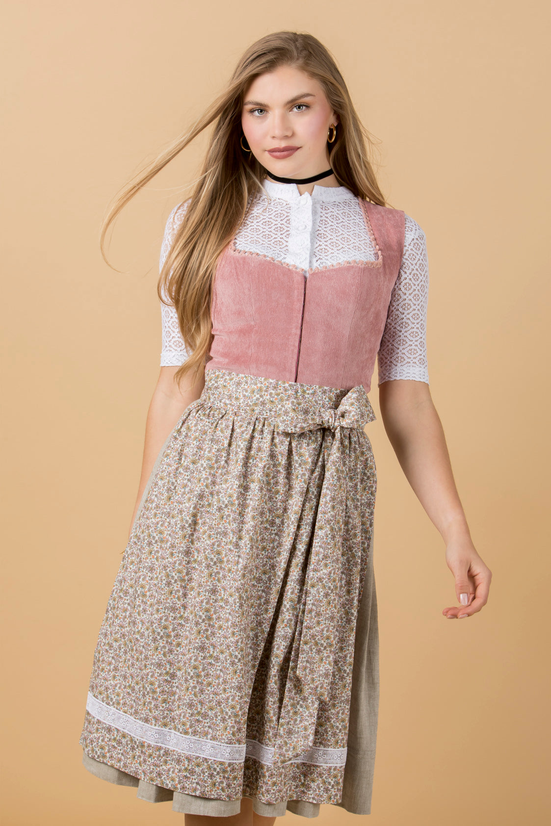 CORD DIRNDL FLORAL PAISLEY ALTROSA/ JADE