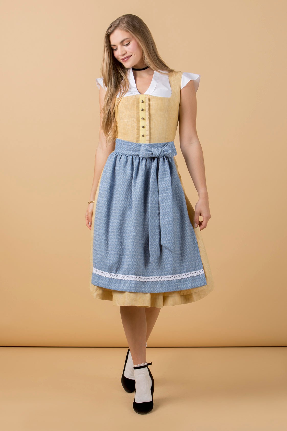 LEINEN DIRNDL TRADITIONAL GELB/ PAZIFIK - JAN&INA Trachten