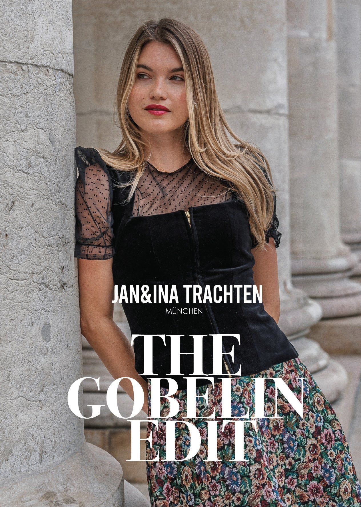 DIRNDLBLUSE TÜLL POLKA DOTS PUFFÄRMEL SCHWARZ - JAN&INA Trachten