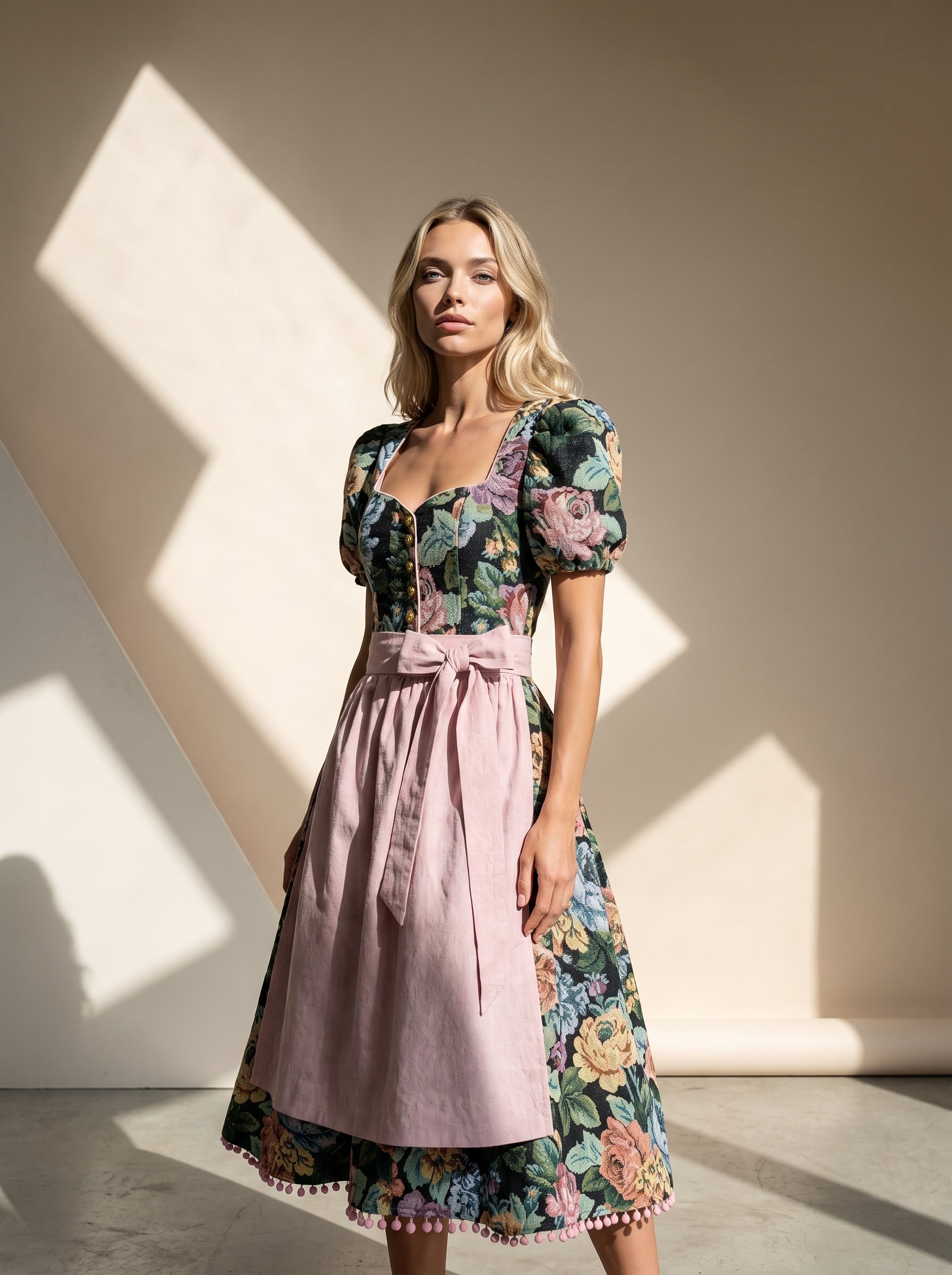 DIRNDL VINTAGE GOBELIN FLOWERS SCHWARZ/ ALTROSA