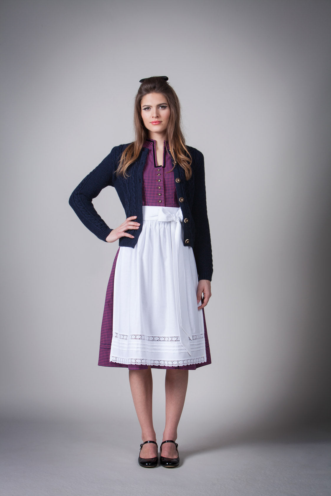 BW DIRNDL VINTAGE KARO STEHKRAGEN BLAU