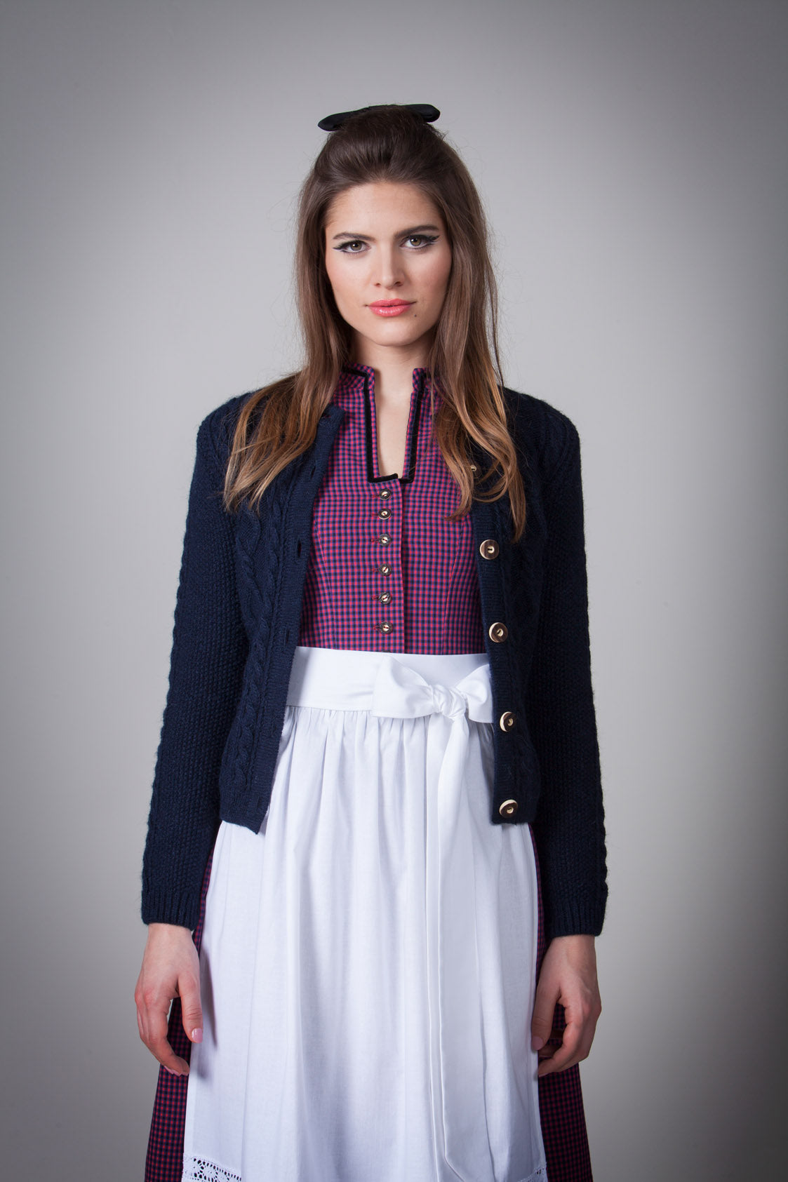 BW DIRNDL VINTAGE KARO STEHKRAGEN BLAU