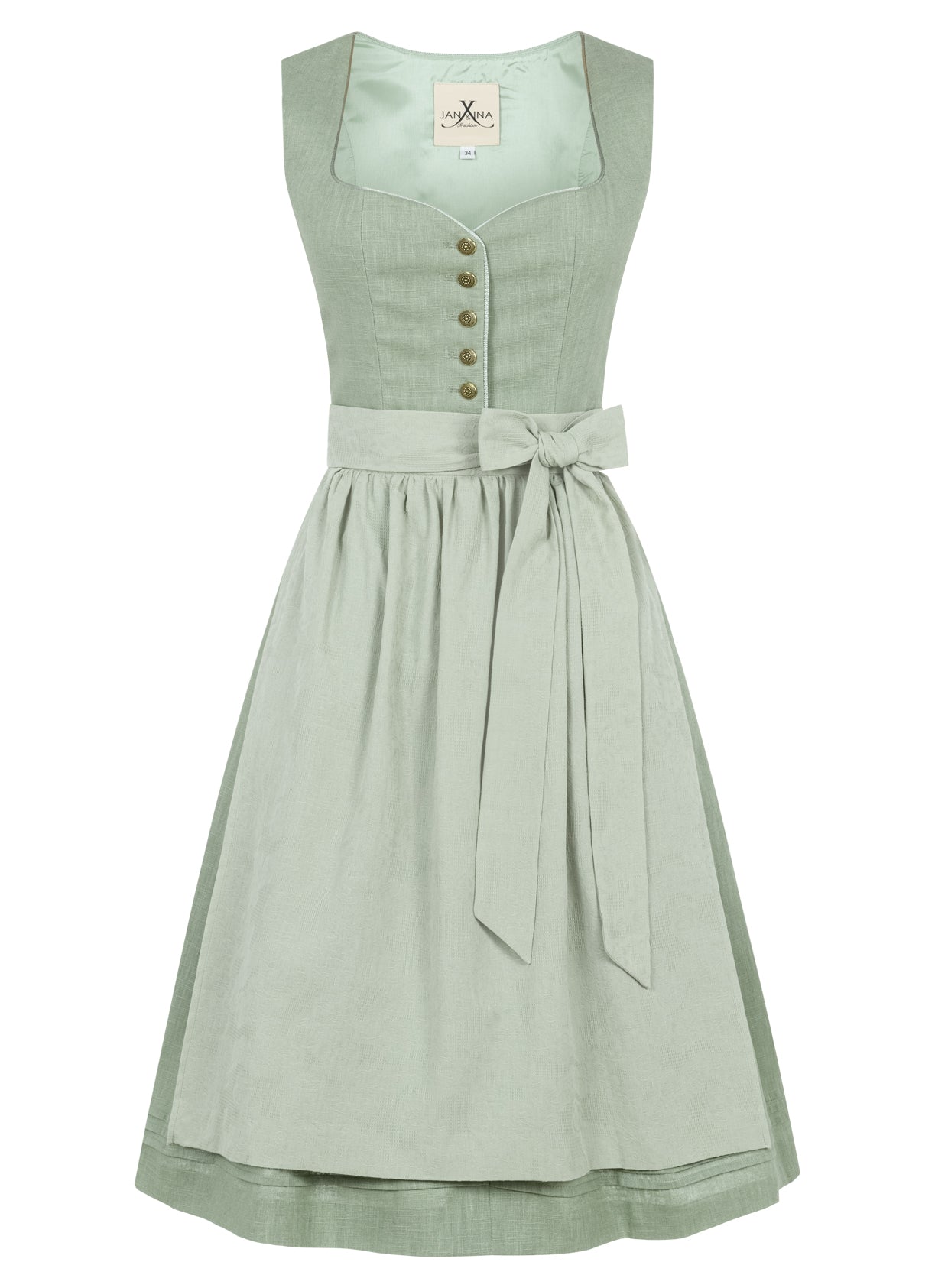 JANINA Trachten_Leinen -Dirndl-monochrome flower -tradition-salbeigrün