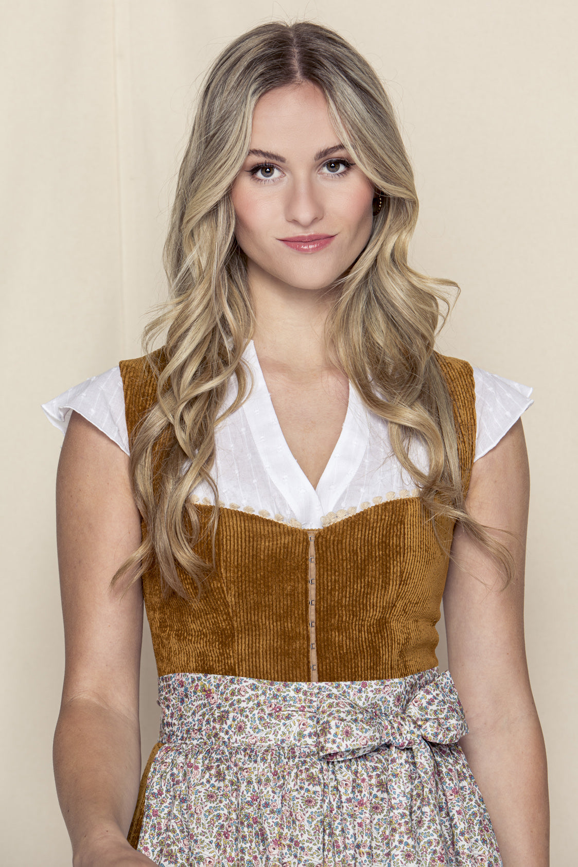 CORD DIRNDL MILLE FLEUR OCKER/ CREME