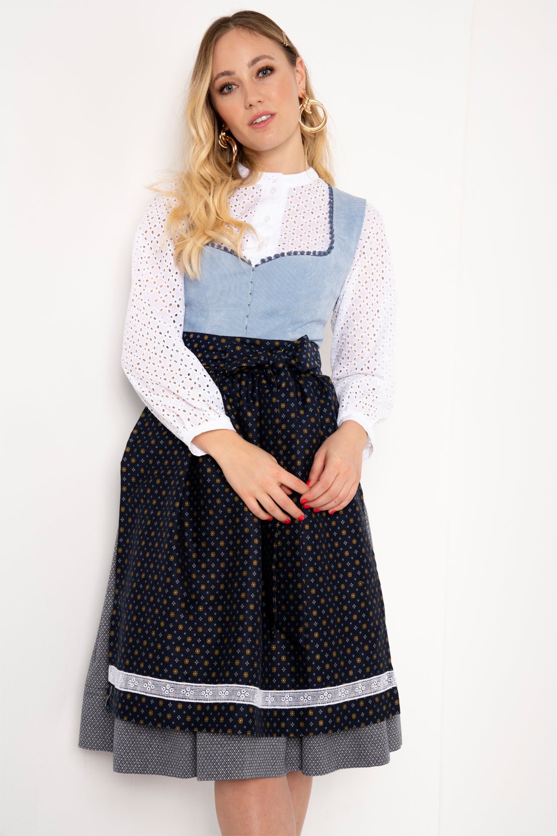 CORD DIRNDL FLORAL DOTS HELLBLAU/ HONIG - JAN&INA Trachten