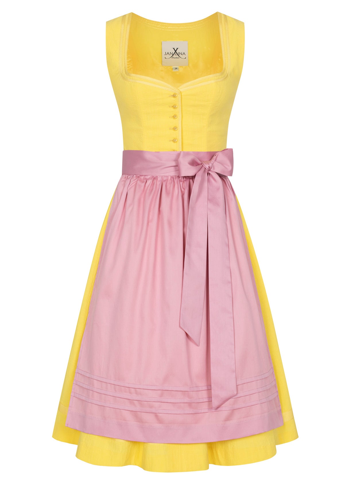 LEINENDIRNDL MONOCHROME LOVE GELB/ SORBETROSA