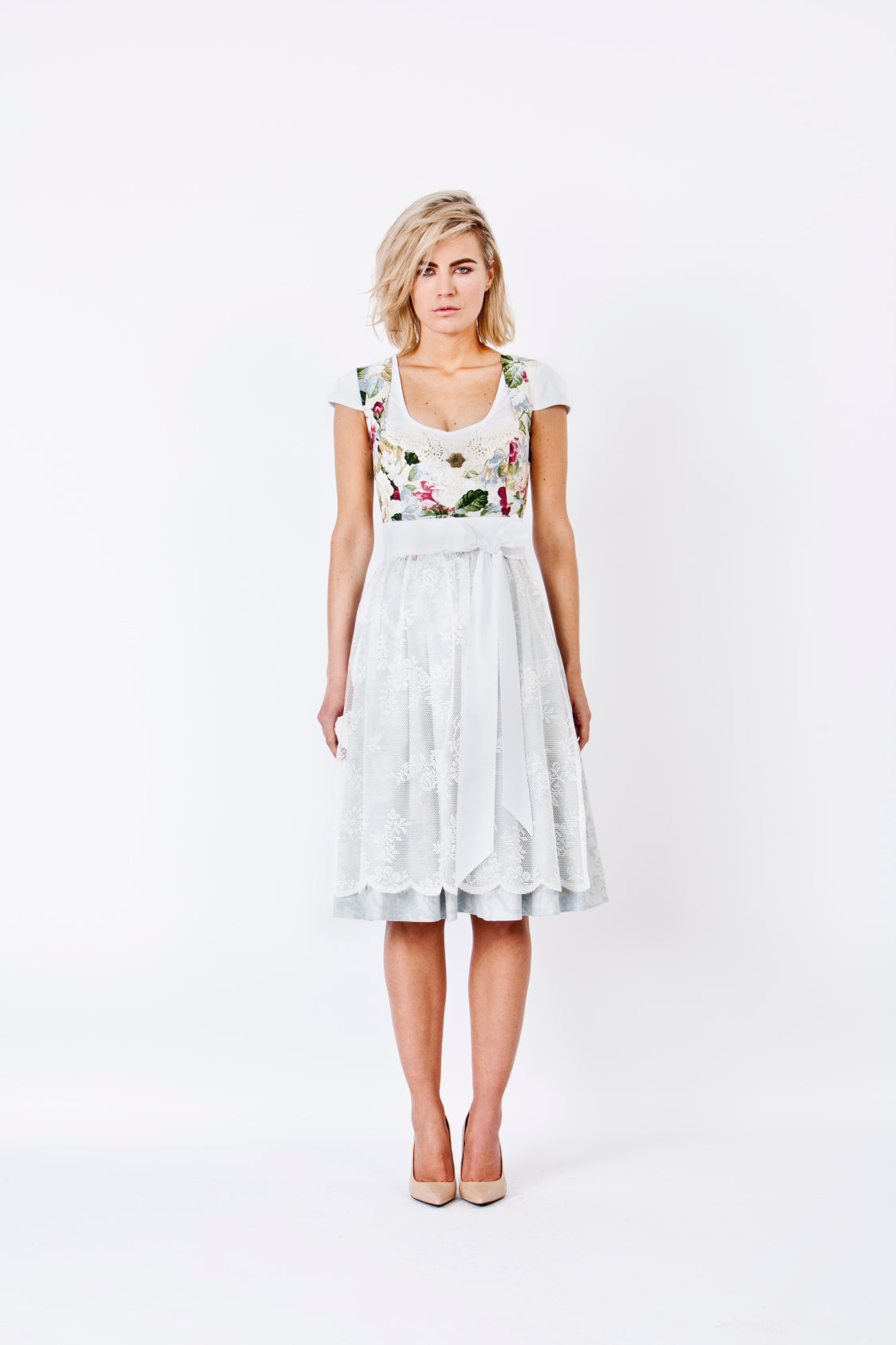 HOCHZEITSDIRNDL VINTAGE OXFORD FLOWERS HELLBLAU