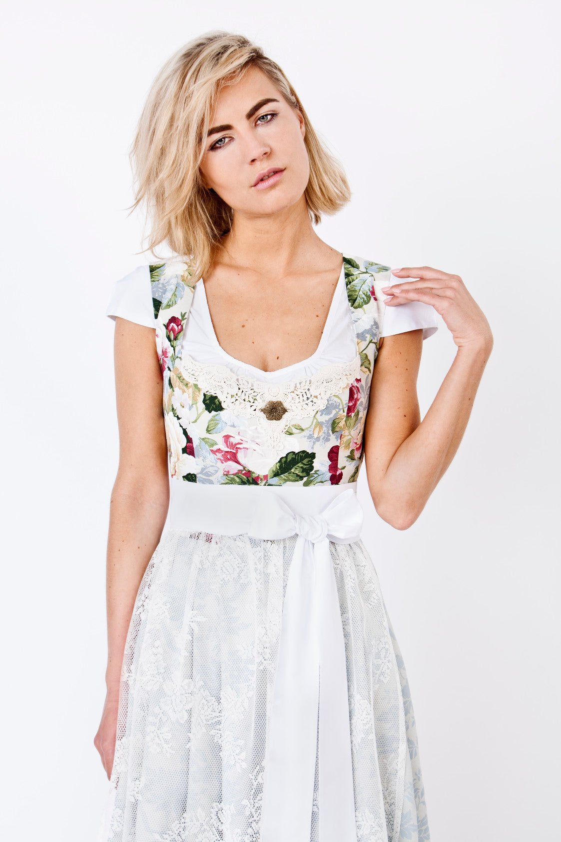 HOCHZEITSDIRNDL VINTAGE OXFORD FLOWERS HELLBLAU - JAN&INA Trachten