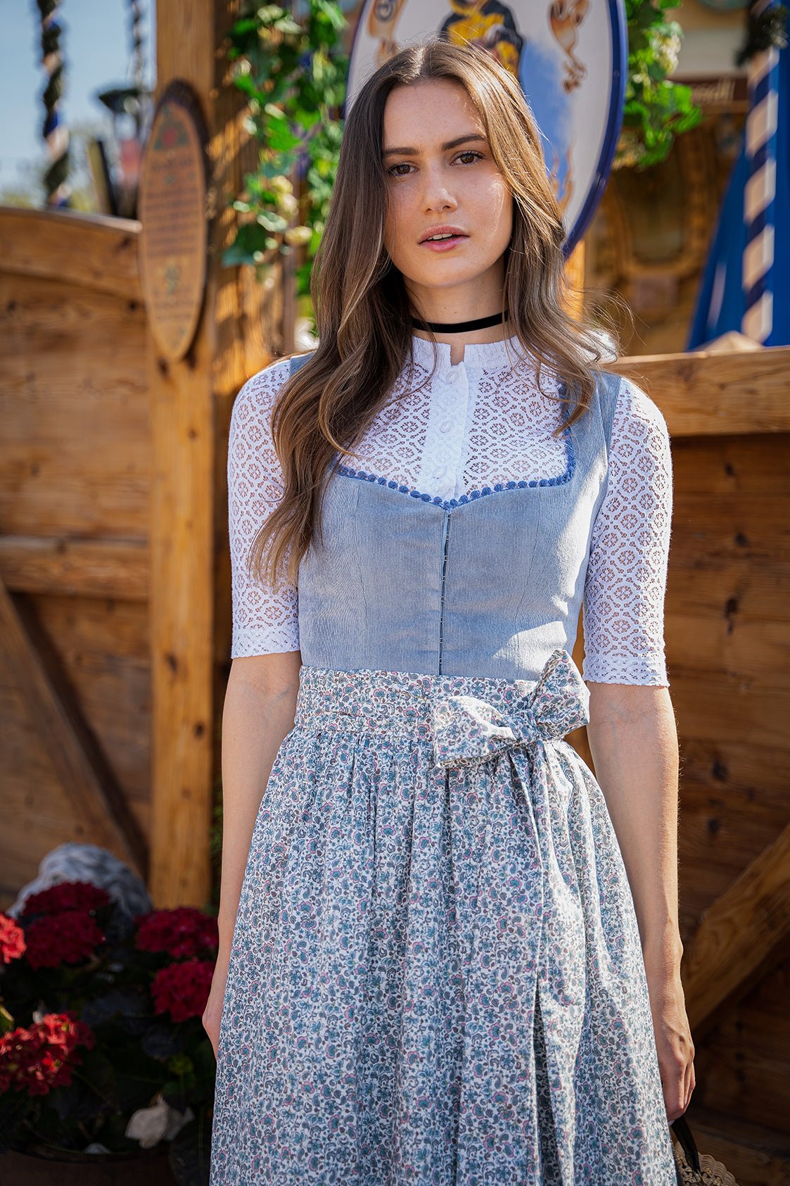 CORD DIRNDL FLORAL PAISLEY RAUCHBLAU/OZEAN - JAN&INA Trachten
