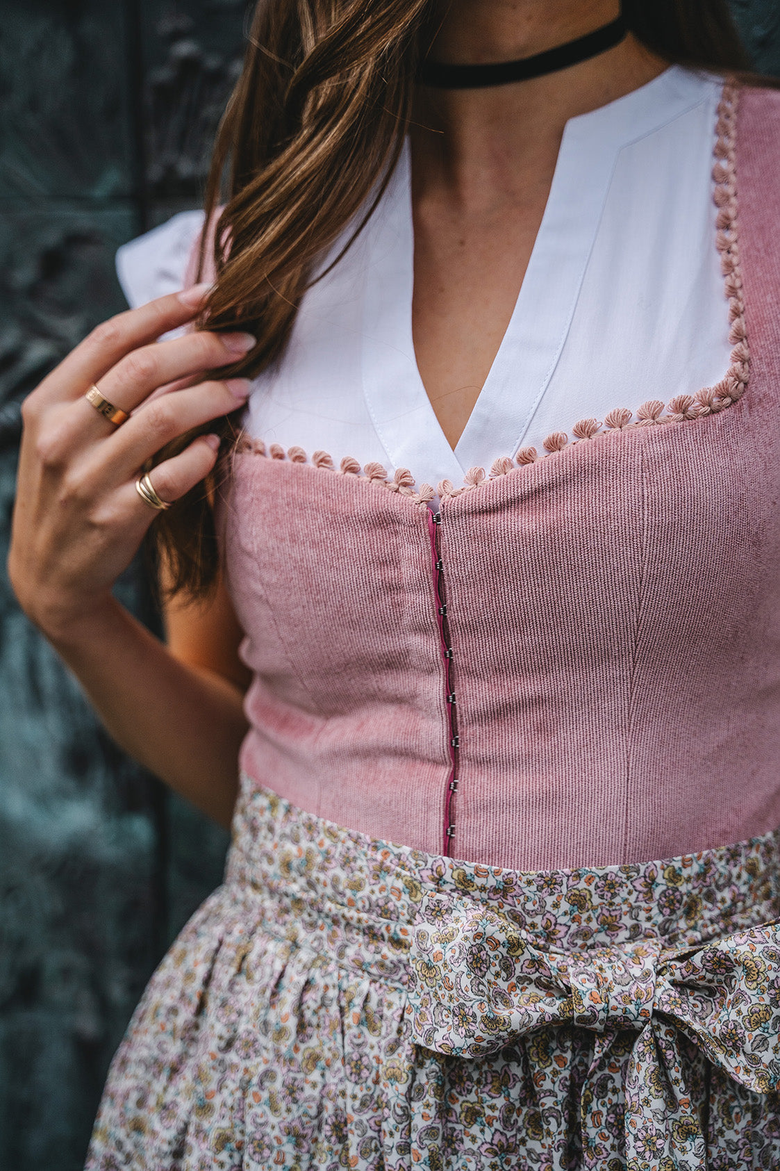 CORD DIRNDL FLORAL PAISLEY ALTROSA/ JADE