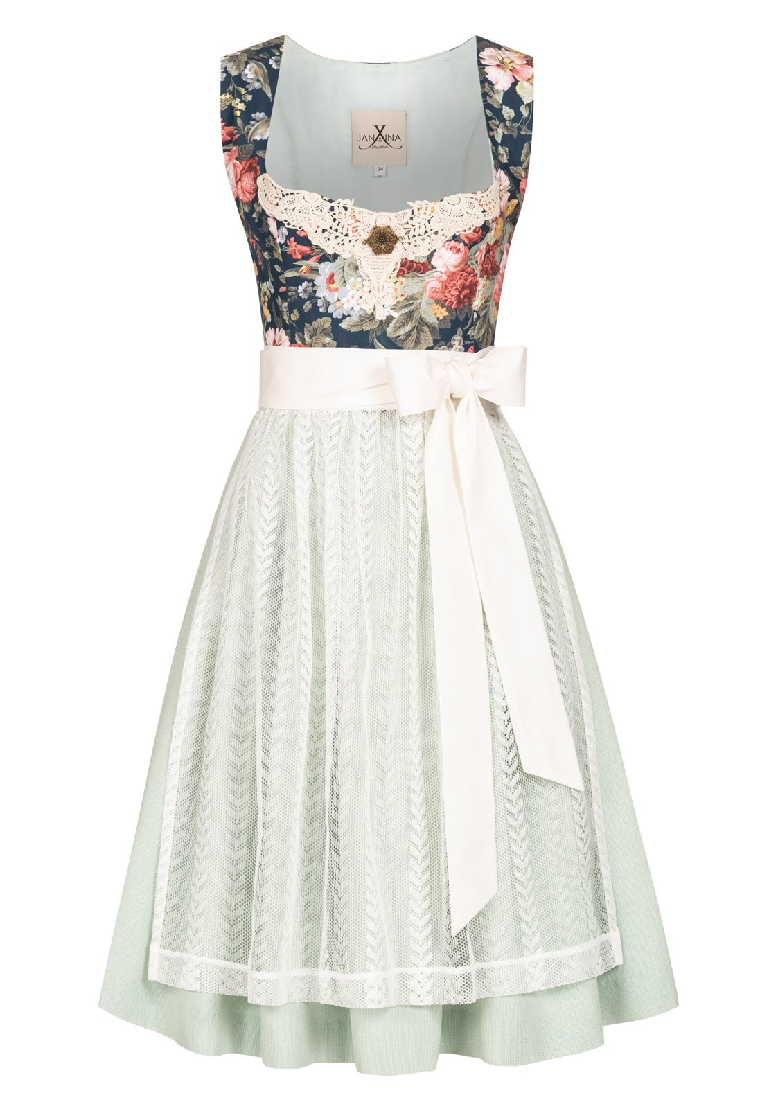 LEINEN HOCHZEITSDIRNDL OXFORD FLOWERS BLEU/ MINT - JAN&INA Trachten