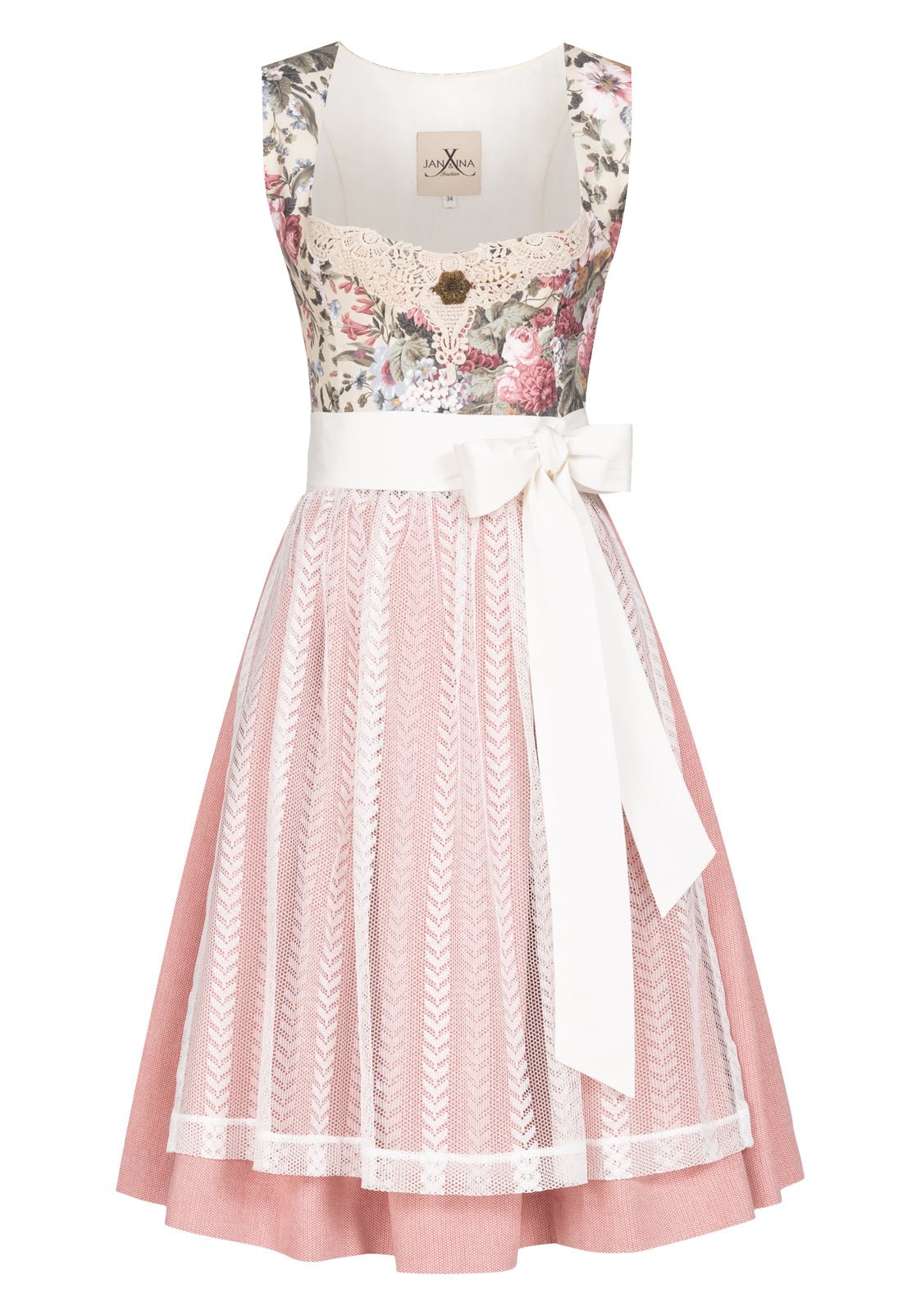 LEINEN HOCHZEITSDIRNDL OXFORD FLOWERS ECRU/ ROSA - JAN&INA Trachten
