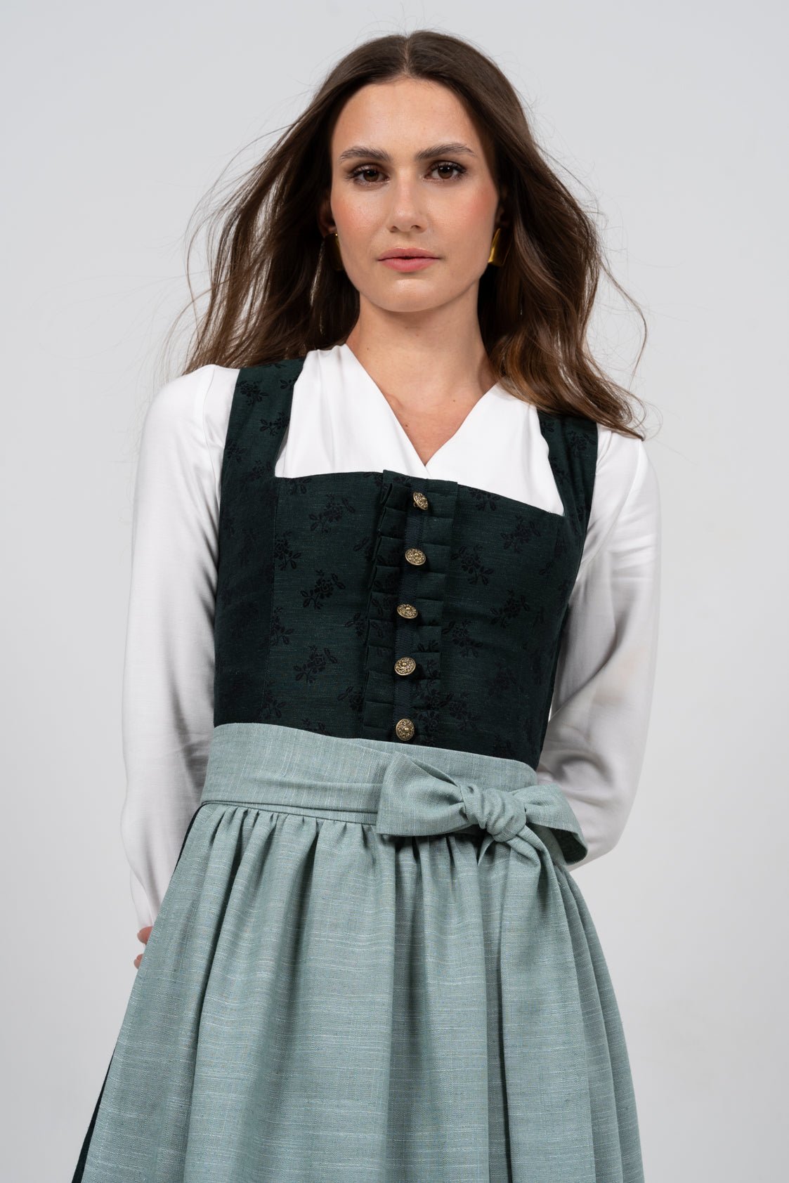JACQUARD LEINEN DIRNDL TRADITIONAL BOUQUET SMARAGD/ EUKALYPTUS - JAN&INA Trachten