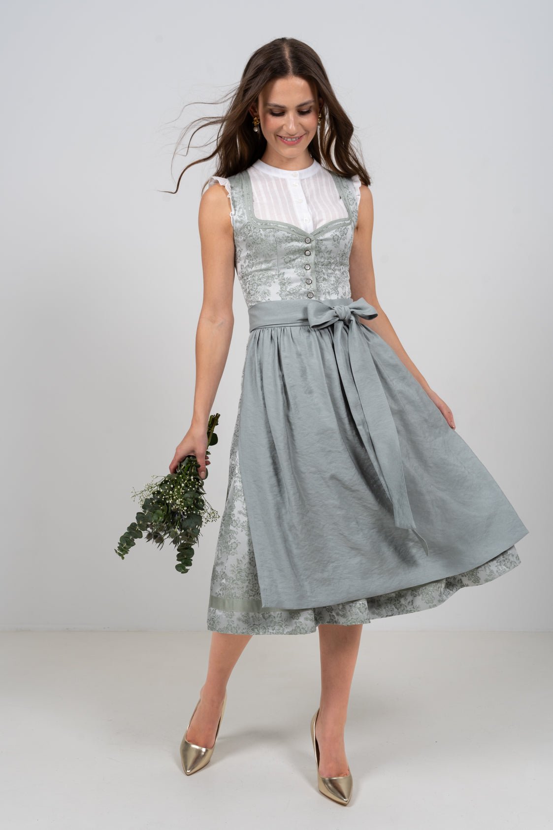 JACQUARD HOCHZEITSDIRNDL MONOCHROME FLOWERS EUKALYPTUS - JAN&INA Trachten