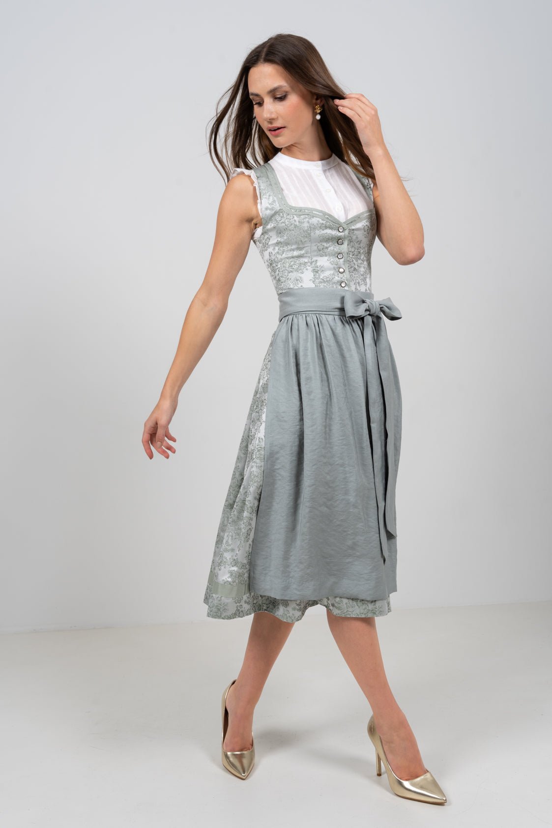 JACQUARD HOCHZEITSDIRNDL MONOCHROME FLOWERS EUKALYPTUS - JAN&INA Trachten