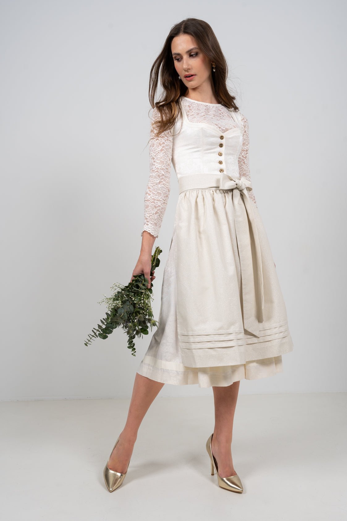 JACQUARD HOCHZEITSDIRNDL MONOCHROME FLOWERS VANILLE - JAN&INA Trachten