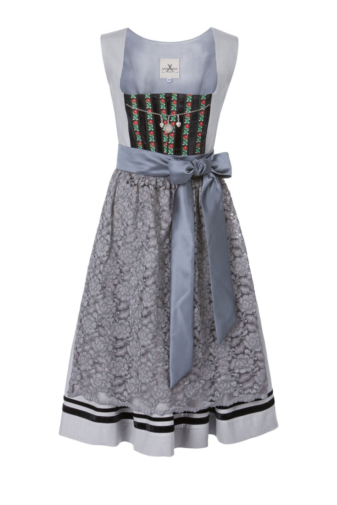 LEINEN DIRNDL TRADITIONAL GRAU 65cm - JAN&INA Trachten