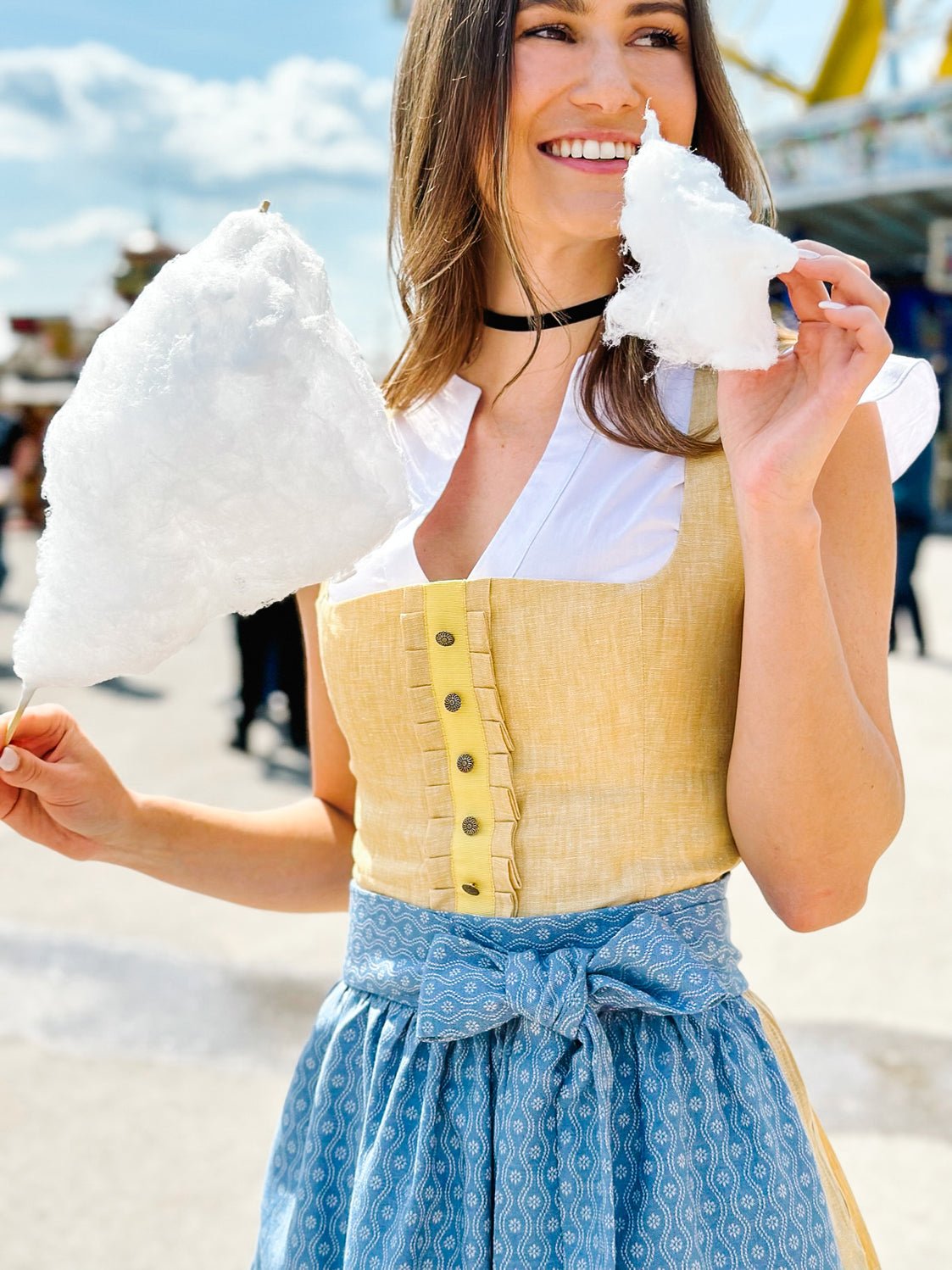 LEINEN DIRNDL TRADITIONAL GELB/ PAZIFIK - JAN&INA Trachten