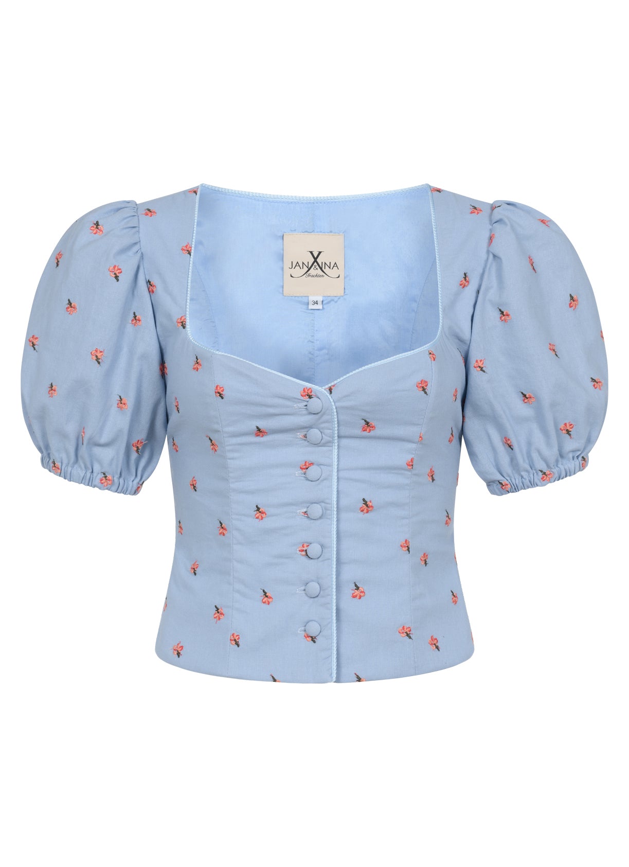 LEINEN MIEDER FLORAL EMBROIDERY HELLBLAU