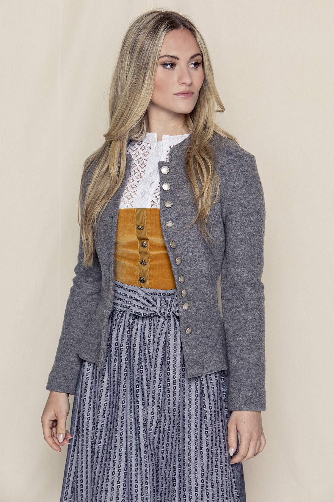 STEHKRAGEN BLAZER VINTAGE WALKLODEN GRAU MELANGE - JAN&INA Trachten