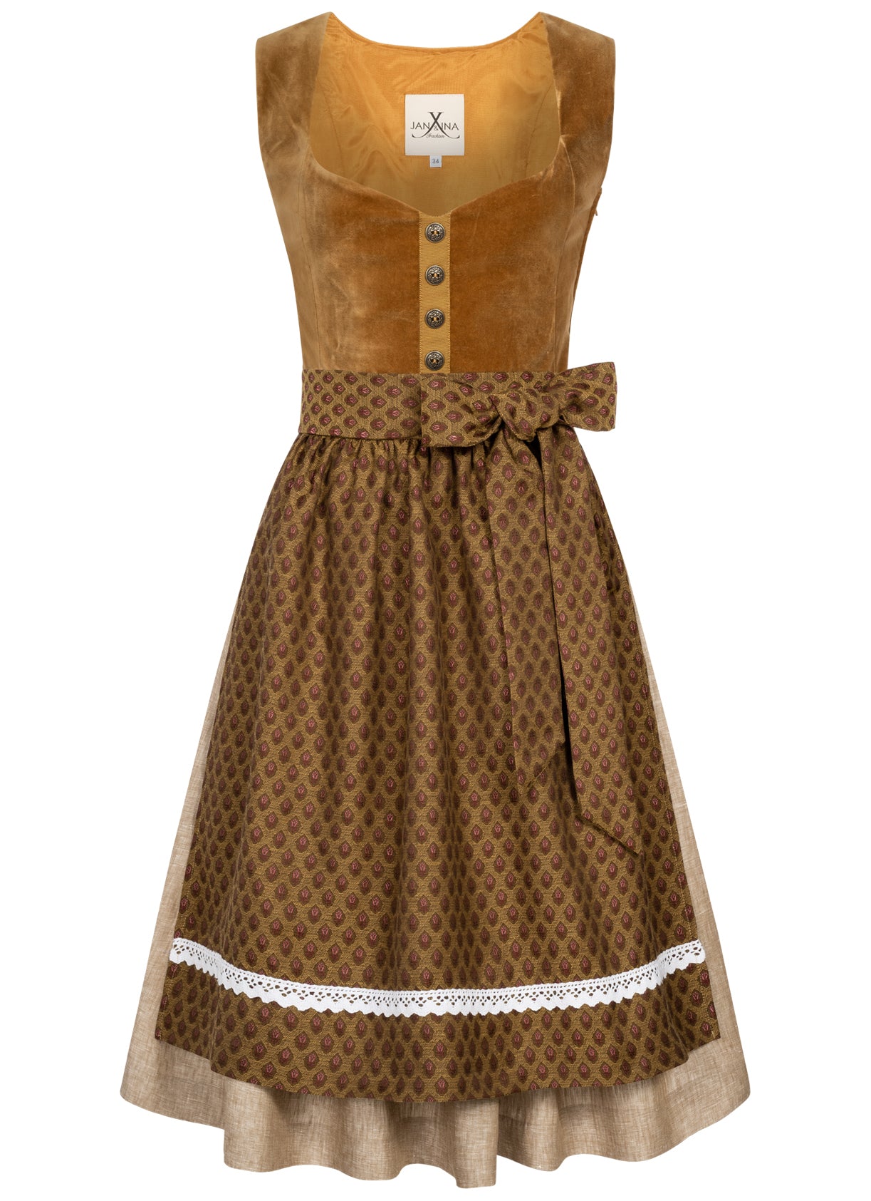 SAMT-JACQUARD DIRNDL CAMEL/CAPPUCINO