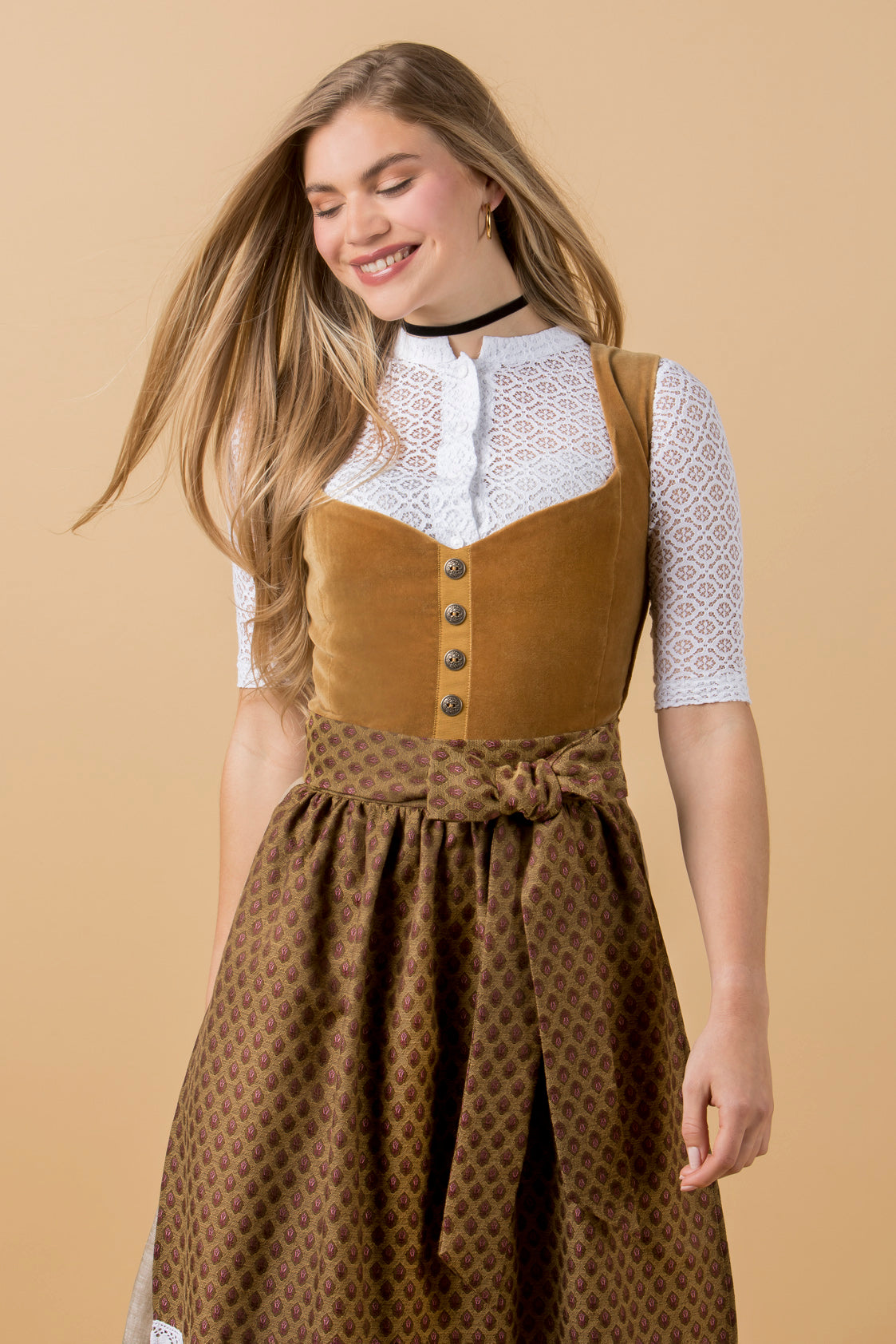 SAMT-JACQUARD DIRNDL CAMEL/CAPPUCINO