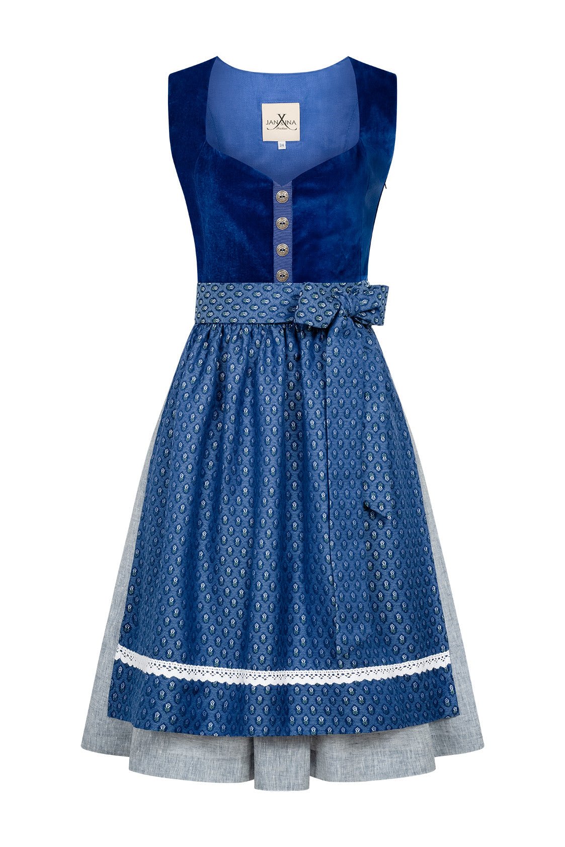 SAMT - JACQUARD DIRNDL KOBALTBLAU/ SILBER - JAN&INA Trachten
