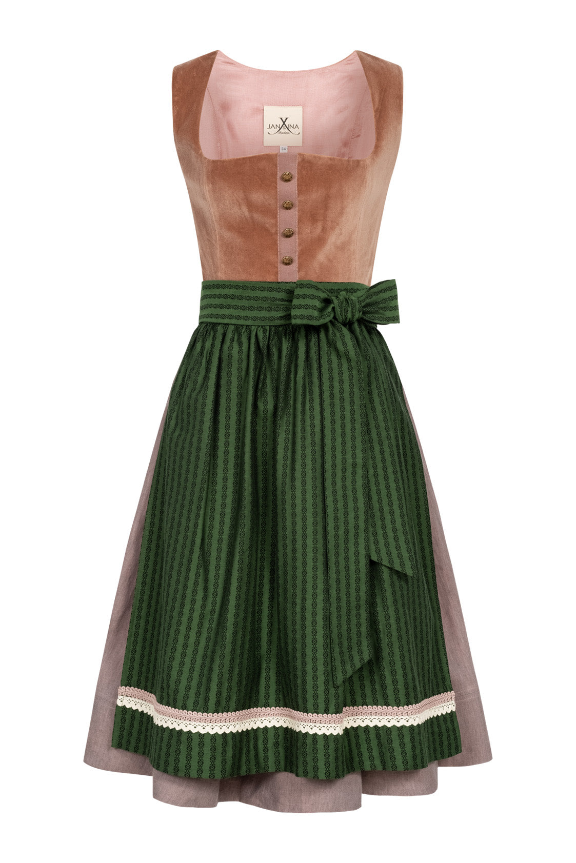 SAMT-JACQUARD DIRNDL MAUVE/ FLASCHENGRÜN