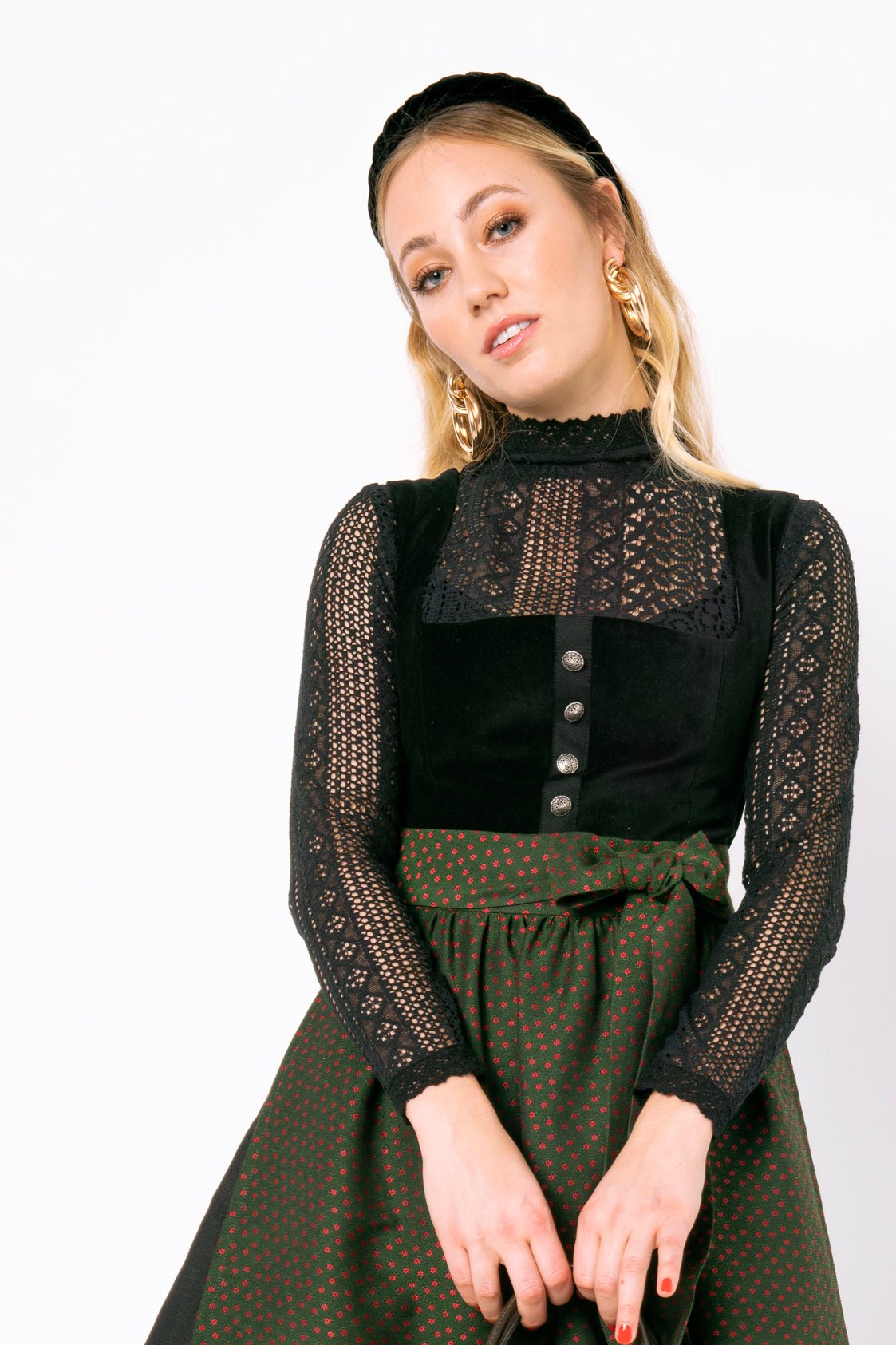 SAMT - JACQUARD DIRNDL NACHTSCHWARZ/ SMARAGD - JAN&INA Trachten
