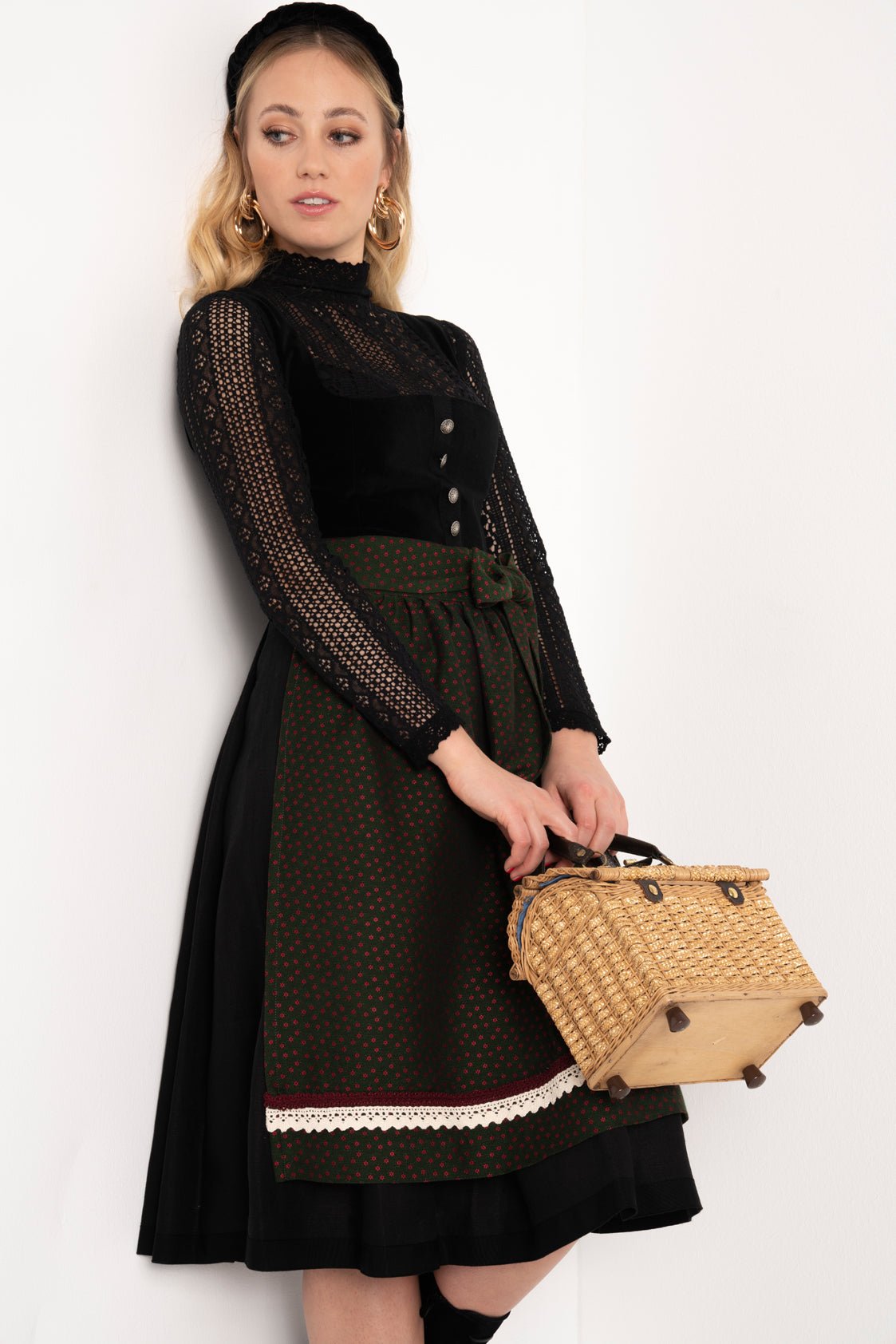 SAMT - JACQUARD DIRNDL NACHTSCHWARZ/ SMARAGD - JAN&INA Trachten