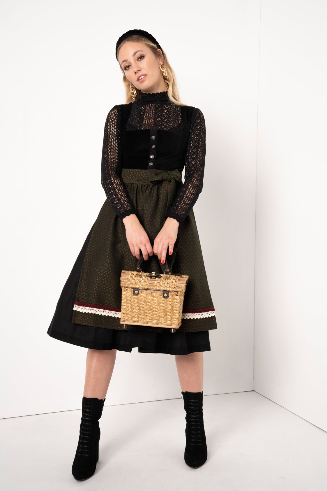 SAMT - JACQUARD DIRNDL NACHTSCHWARZ/ SMARAGD - JAN&INA Trachten