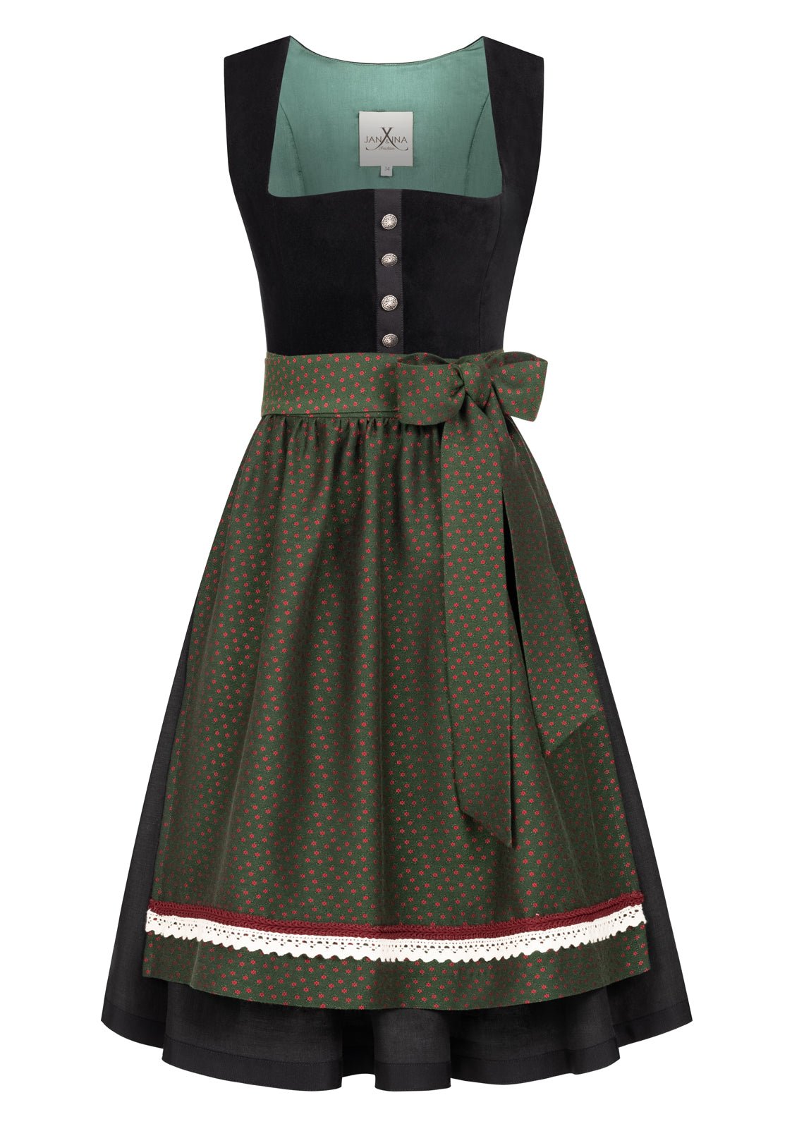 SAMT - JACQUARD DIRNDL NACHTSCHWARZ/ SMARAGD - JAN&INA Trachten