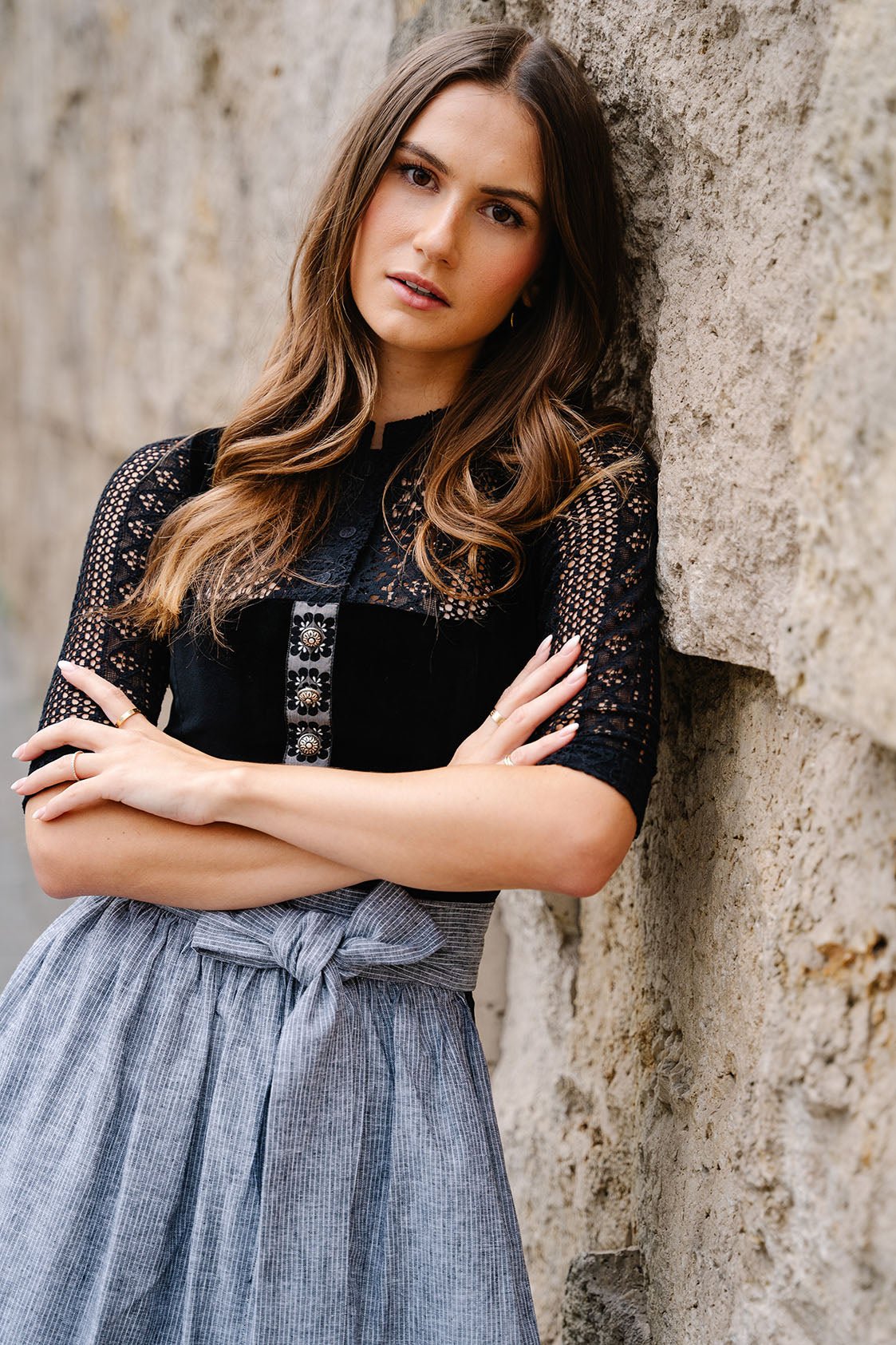 SAMT - JACQUARD DIRNDL SCHWARZ/ BETON - JAN&INA Trachten