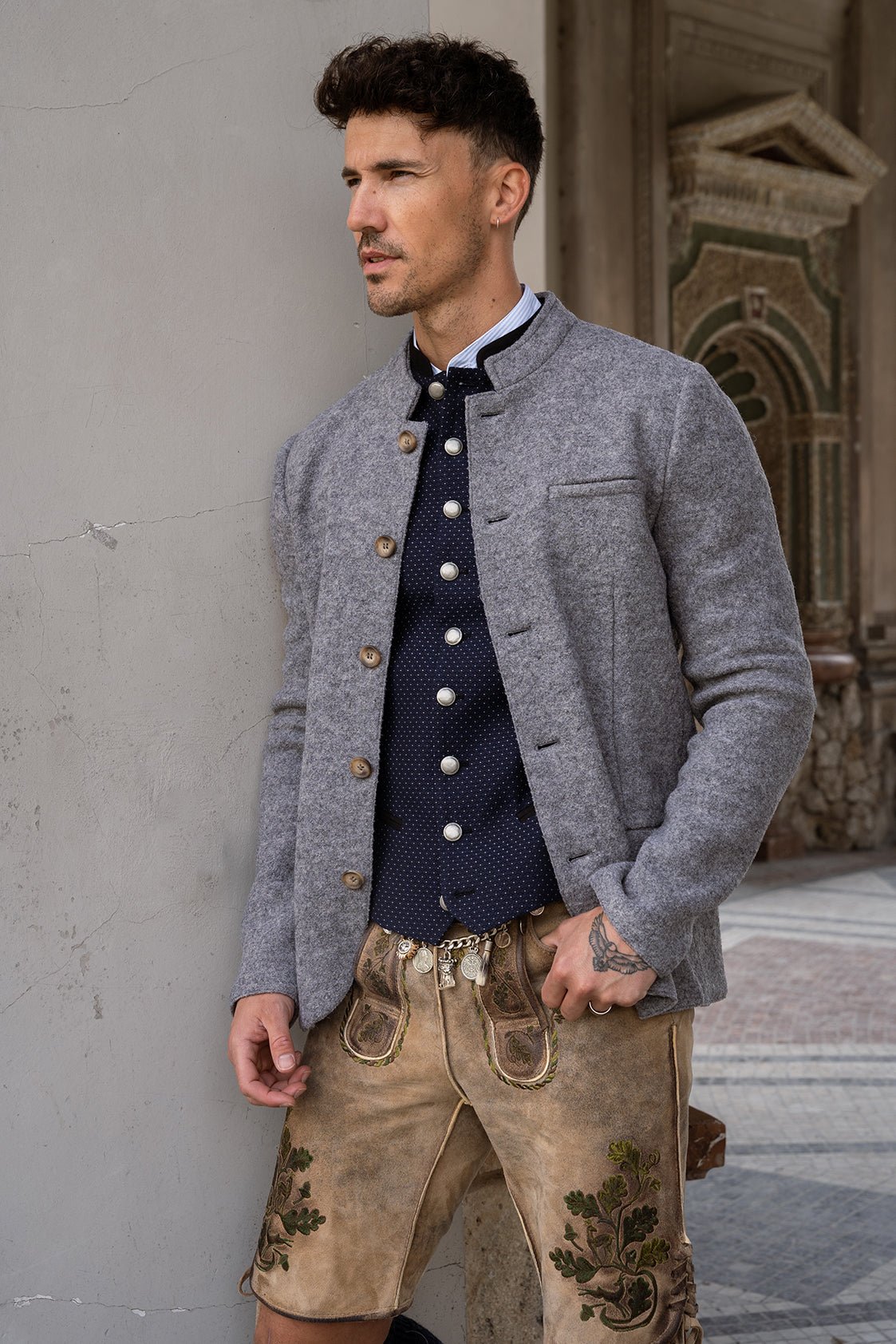 TRACHTENJACKE WALKLODEN GRAU MELANGE - JAN&INA Trachten