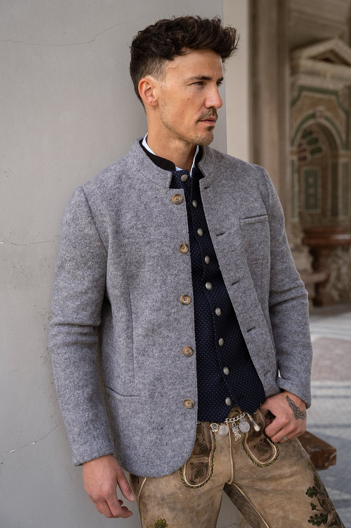 TRACHTENJACKE WALKLODEN GRAU MELANGE - JAN&INA Trachten